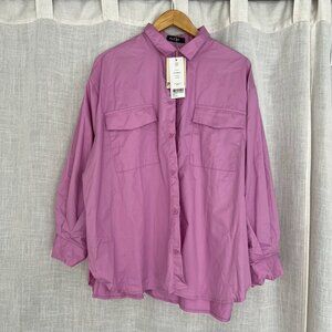 NWT PAZZO Oversized Magenta Button Down Shirt size S